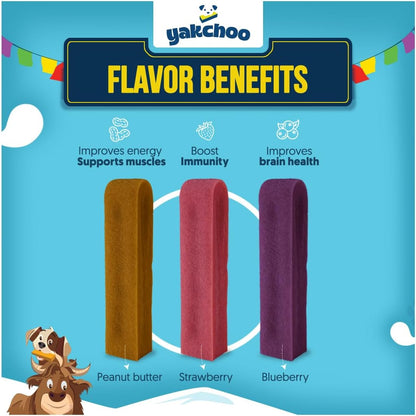 Yakchoo Himalayan Yak Cheese Dog Chews – Medium 70g - Blueberry Strawberry & Peanut Butter 3pk