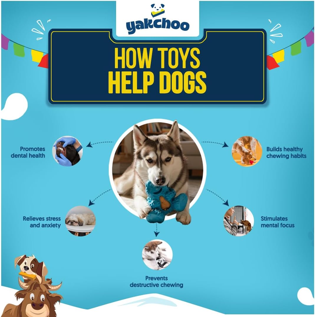Yakchoo Play Treatoy – Rubber Dog Treat Toy & 5 Nuggets - Blue