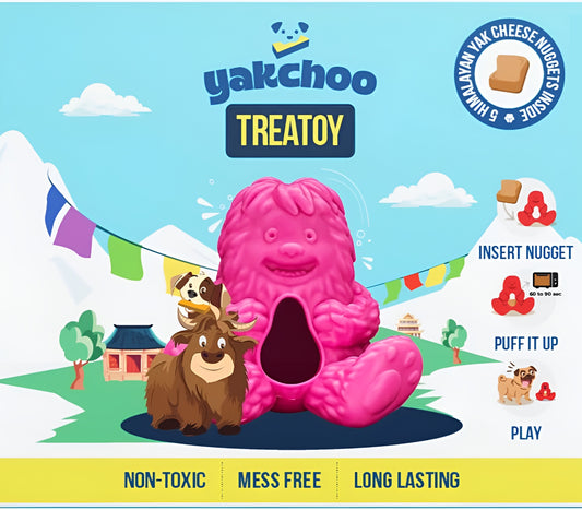 Yakchoo Play Treatoy – Rubber Dog Treat Toy & 5 Nuggets - Pink