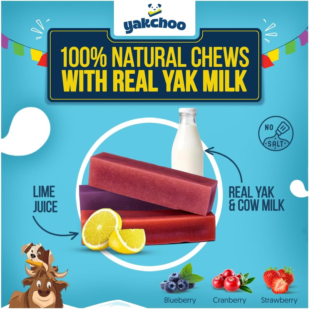 Yakchoo Himalayan Yak Cheese Dog Chews – Medium 70g - Blueberry Strawberry & Cranberry 3pk