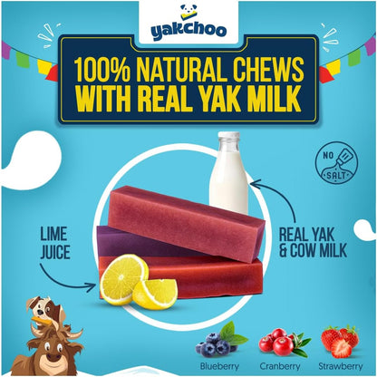 Yakchoo Himalayan Yak Cheese Dog Chews – Medium 70g - Blueberry Strawberry & Cranberry 3pk