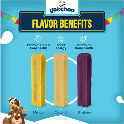 Yakchoo Himalayan Yak Cheese Dog Chews – Medium 70g - Blueberry Coconut & Mango 3pk