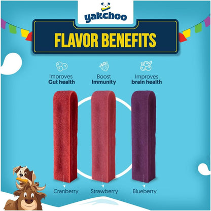 Yakchoo Himalayan Yak Cheese Dog Chews – Medium 70g - Blueberry Strawberry & Cranberry 3pk